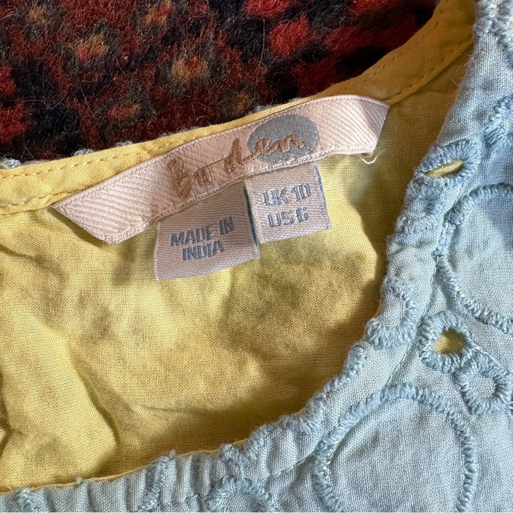 Boden Blue and Yellow Eyelet Sleeveless Blouse - Picture 3 of 5